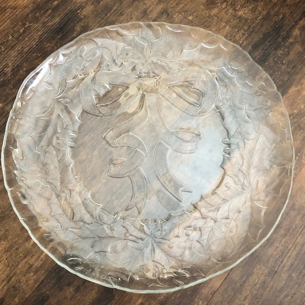 🎄SALE Holiday Christmas Cookie Tray, pressed glass, Vintage
